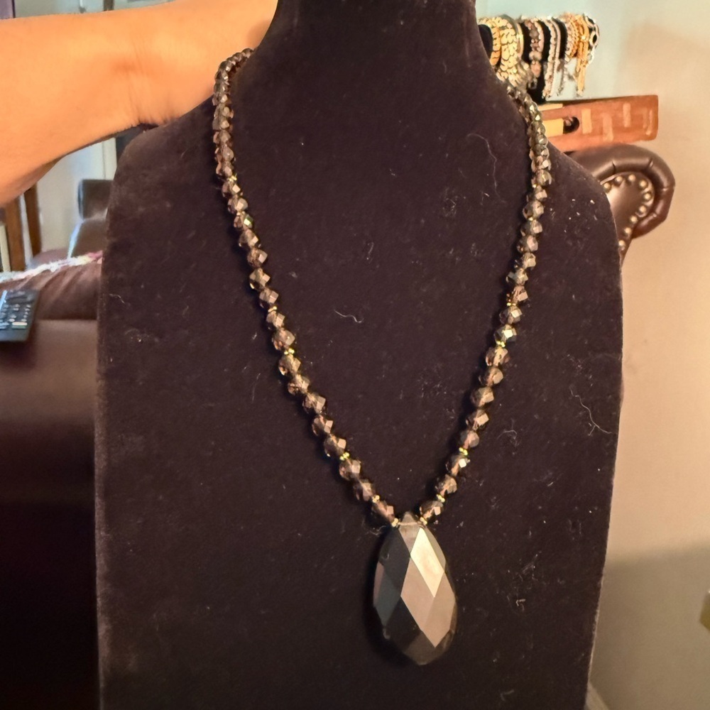 Estate Vintage Smoky Quartz Necklace – 34” with 14K Gold Accents & Pendant - Picture 4 of 6